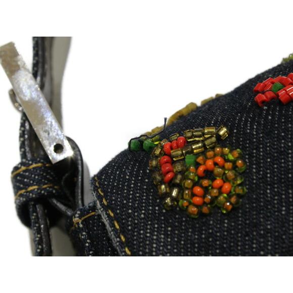 Fendi Mamma Bucket Handbag Denim Bead Embroidery